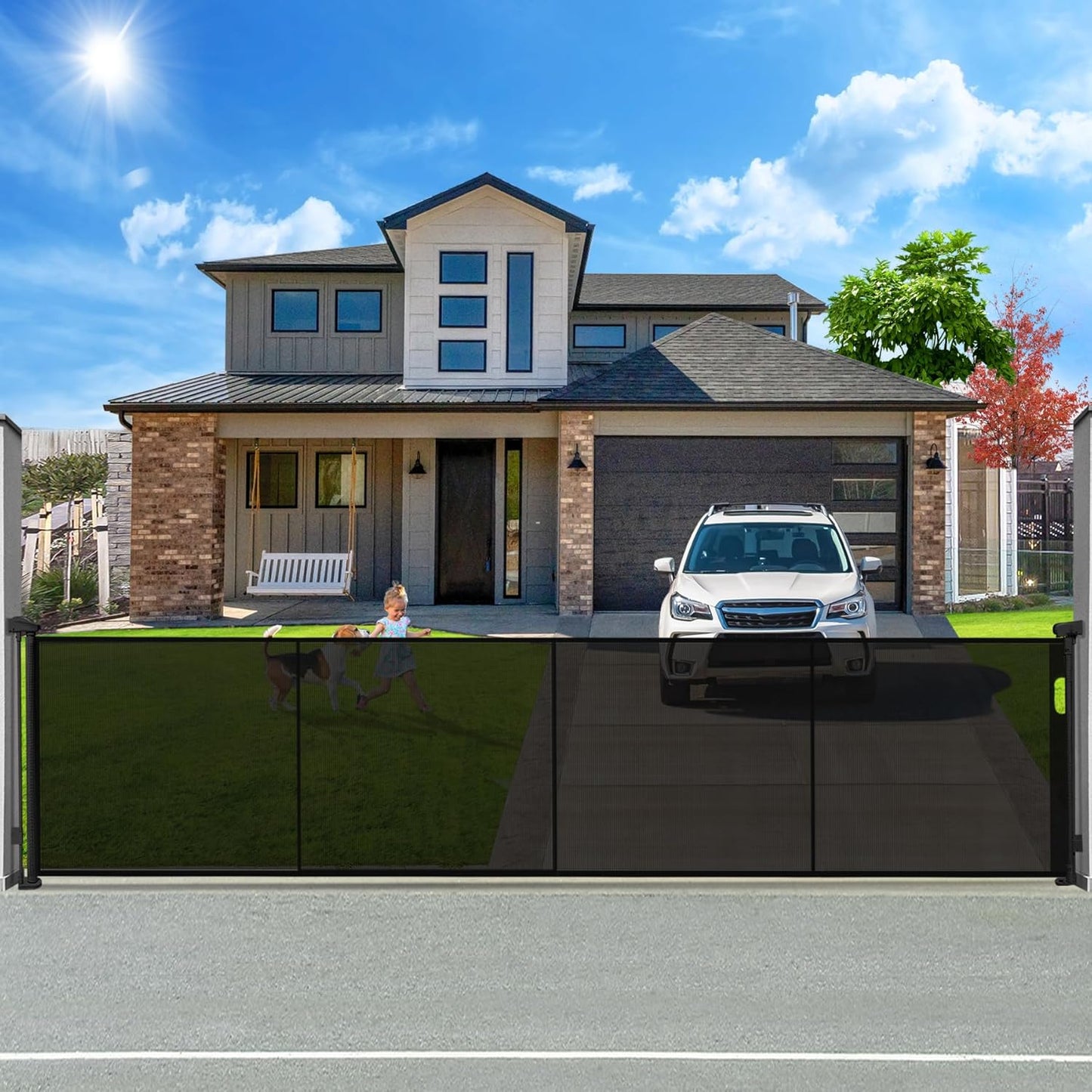 19.7ft Retractable Baby Gates Dog Gate - 236" Extra Wide Expandable Child Safety Gate,37" Tall Toddler Pet Mesh Gate with Reinforced Strips for Doorways,Stairs,Hallways,Outdoor & Indoor Large Openings