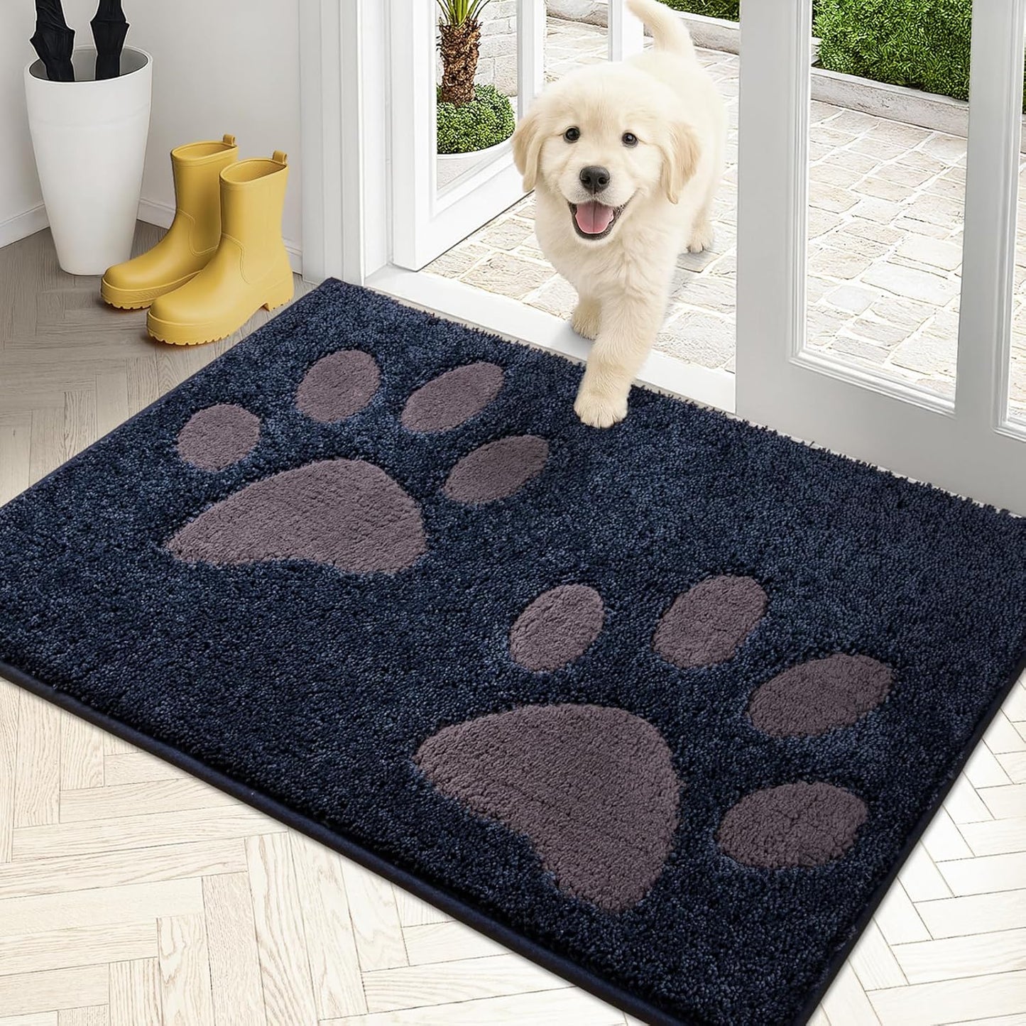 PURRUGS Dirt Trapping Door Mat 20" x 31.5", Non-Skid/Slip Machine Washable Microfiber Entryway Rug, Dog Doormat, Super Absorbent Welcome Mat for Muddy Wet Shoes and Paws, Grey