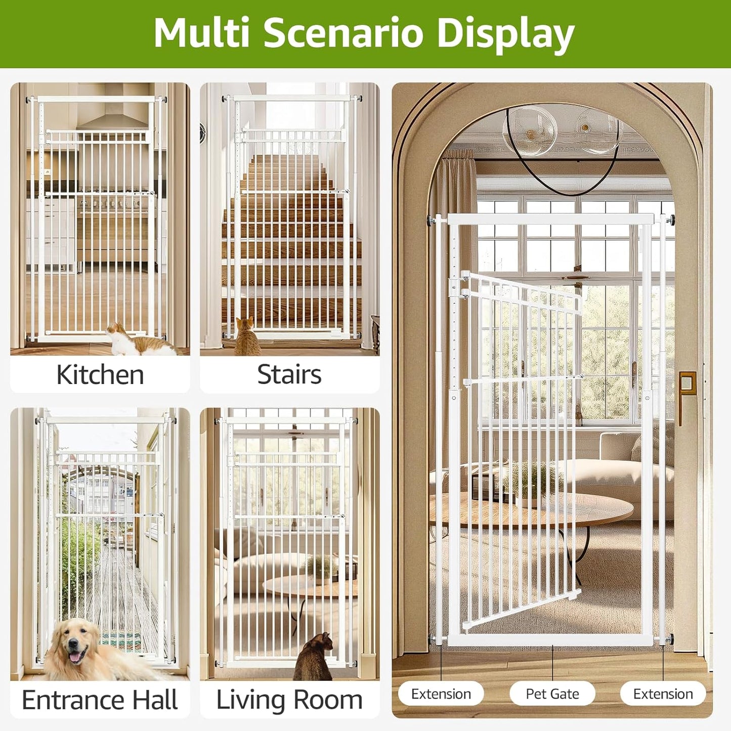 78.8" Extra Tall Pet Gate for Cat/Dog, 32.8-37.4" Wide Tall Cat Gate for Doorways/Hallways, NO Drilling Pressure Mounted Dog Gate for Stairs, Studio, Kitchen (Black)