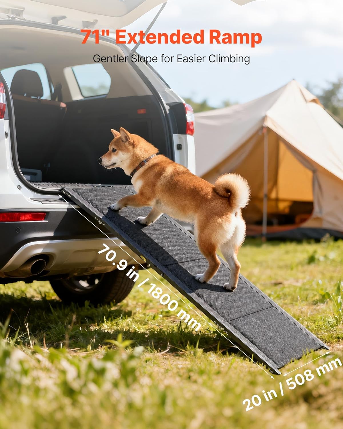 VEVOR Dog Ramp for Cars, 71" L x 20" W, Folding Pet Ramps for Medium & Large Dogs up to 250lbs, Pet Stair Ramp with Non-Slip Oxford Fabric Surface, Portable Outdoor Dog Car Ramps for SUV & Truck