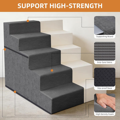 Dog Stairs for Small Dogs, 13.5" H, 3-Step Pet Steps for Couch Sofa and Chair, Non-Slip Balanced Pet Ramp for Medium Cats,Indoor Dog Ladder, Grey