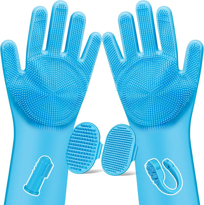Augwind 6PCS Pet Grooming Kit for Dogs, Cats and Horses | Dog Washing Gloves | Cleanroom Gloves | Dog Bath Brush | Dog Bath Gloves | Dog Shampoo Brush | Dog Bath Supplies (Navy Blue)