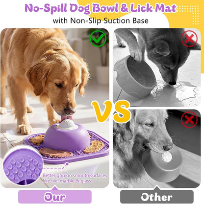 Slow Feeder Dog Bowls & Lick Mat for Liquid and Thick Treat, Anti-Slip Dog Lick Bowl with Interactive Rolling Ball, 5/6 Cup Pup Licking Toy for Large Medium Small Dogs and Cats Blue