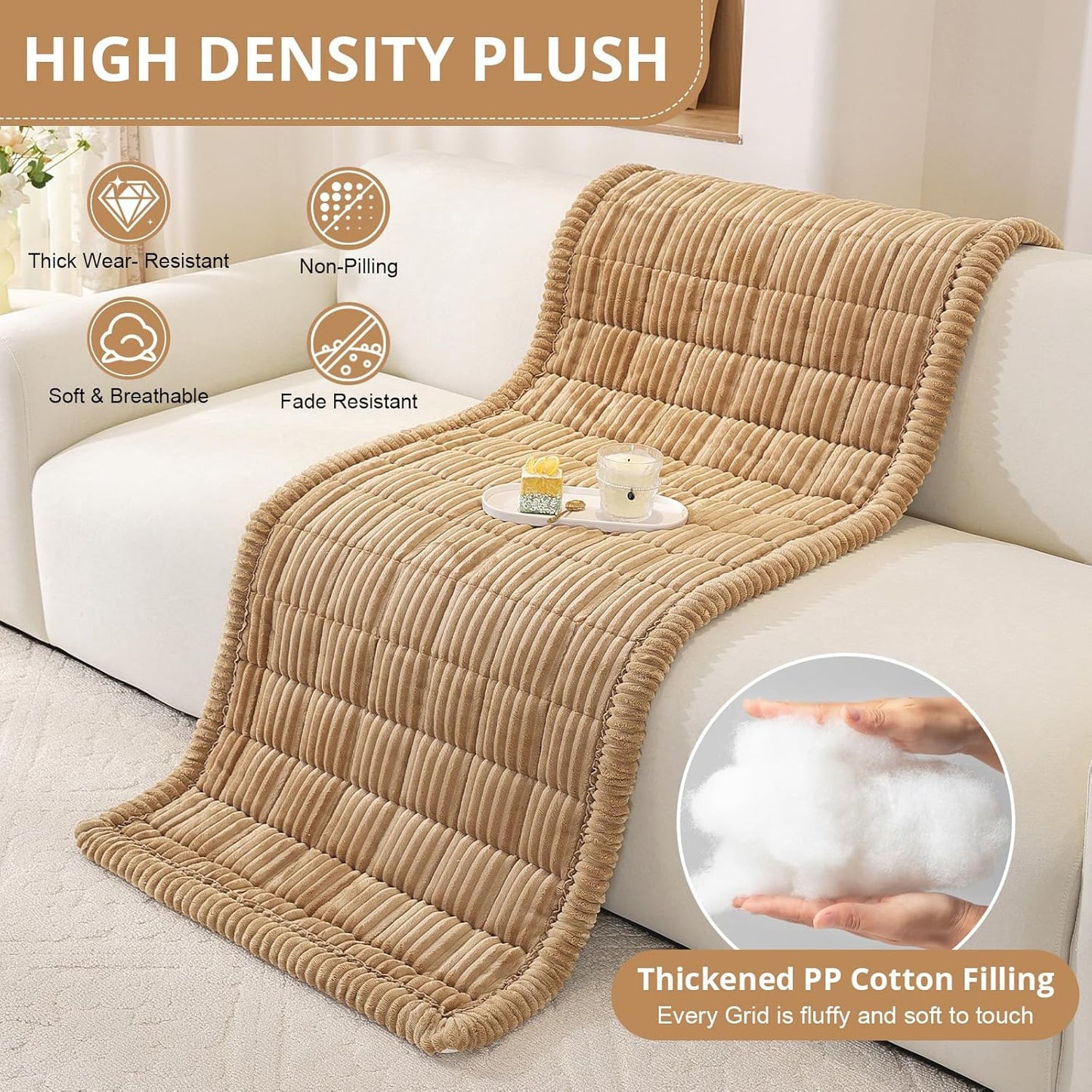 OstepDecor Couch Cover for Dogs, Washable Non Slip Sofa Cover for Pets, Soft Couch Covers for Sofa, Loveseat and Sectional, Furniture Protector Against Pet Hair & Scratches (27.6" x 27.6", Khaki)