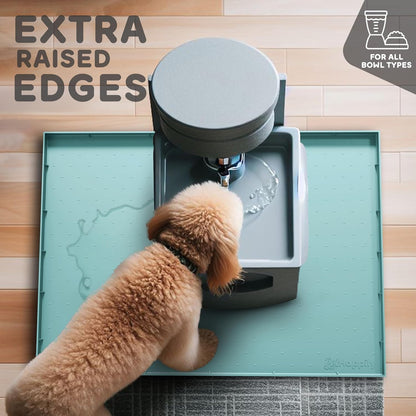 Dog Food Mat - Raised Edges Dogs Mat for Food and Water Prevent Spill, Waterproof Cat Food Mats Protect Floors, Easy Clean Dog Bowl Mats for Food and Water, Silicone Pet Feeding Placemats