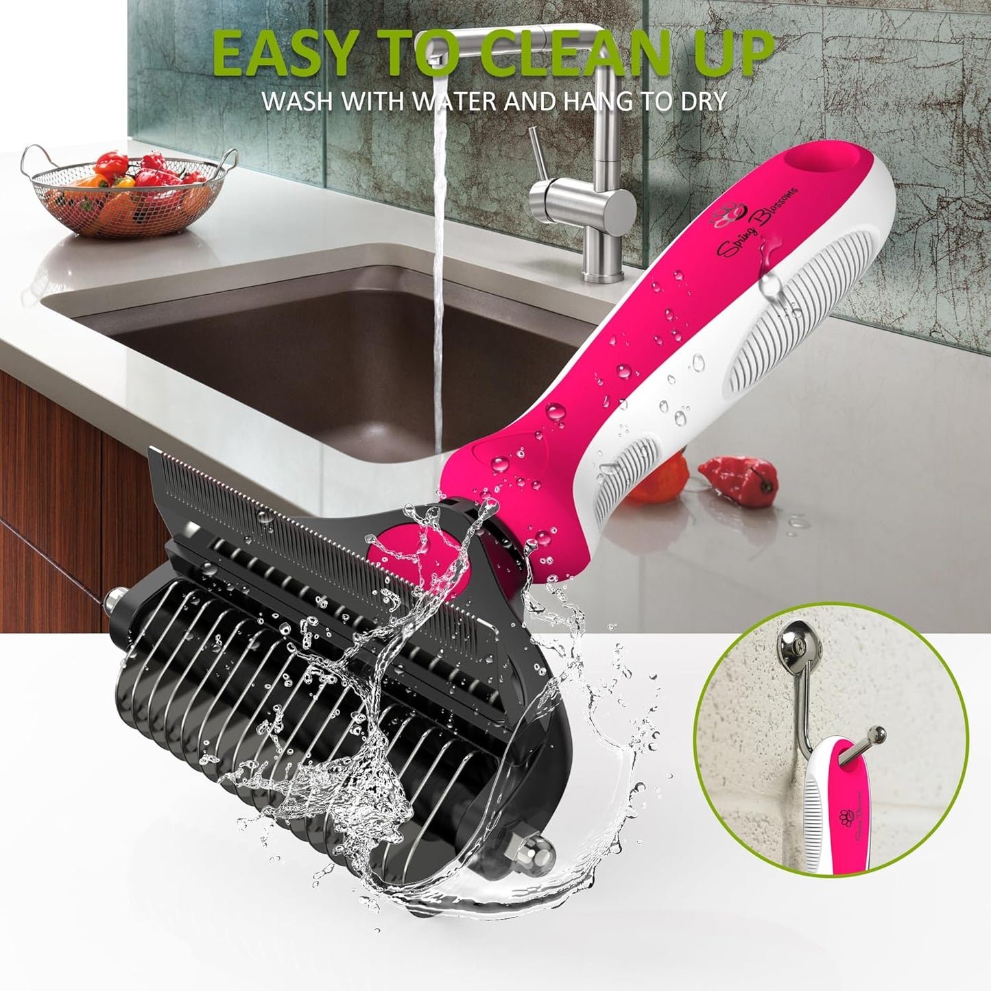 Spring Blossoms-2 in 1 Professional Grooming Rake for Cats & Dogs-Dematting Comb for Easy Mats & Tangles Removing,Pet Brush Safe No More Nasty Shedding and Flying Hair (Orange)