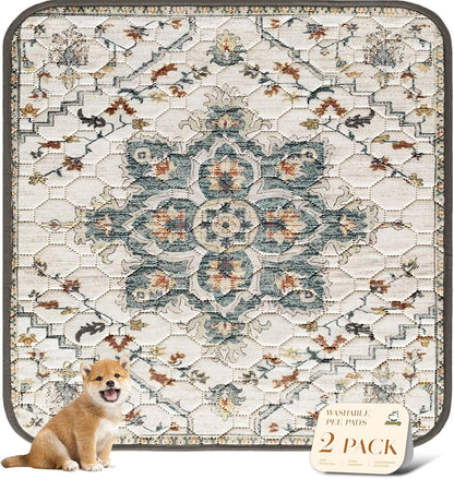 nunubaby Washable Pee Pads for Dogs, Stylish, Non-Slip and Leak-Proof Pee Pads. Reusable Potty Pads for Dogs for Crates and Floors.(Beige/Multi, 24" x48" )