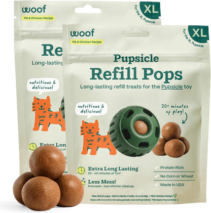 WOOF Pupsicle Refill Pops - Low-Mess Dog Snacks - with Peanut Butter and Beef - Dog Treats - Long Lasting - Large Pops - 7 Count