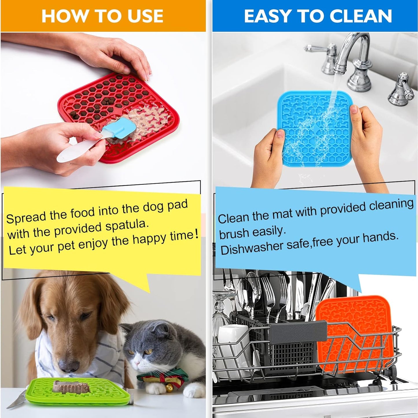 Lick Mat for Dogs - Slow Feeder Licking Mat with Suction Cups for Peanut Butter, Food Treats & Yogurt - 2 Pack