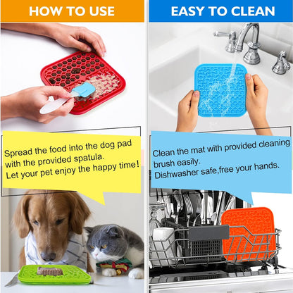 Lick Mat for Dogs - Slow Feeder Licking Mat with Suction Cups for Peanut Butter, Food Treats & Yogurt - 2 Pack