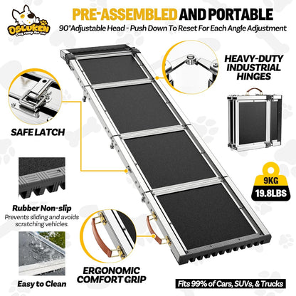 Foldable Dog Car Ramp for Large Dog (80-200 lbs), Extra L71” W17” Folding Pet Ramp with Heavy Duty Steel Hinges, Anti-Slip Outdoor Dog Ramps for Car SUV Truck Side Door (5 Folded)