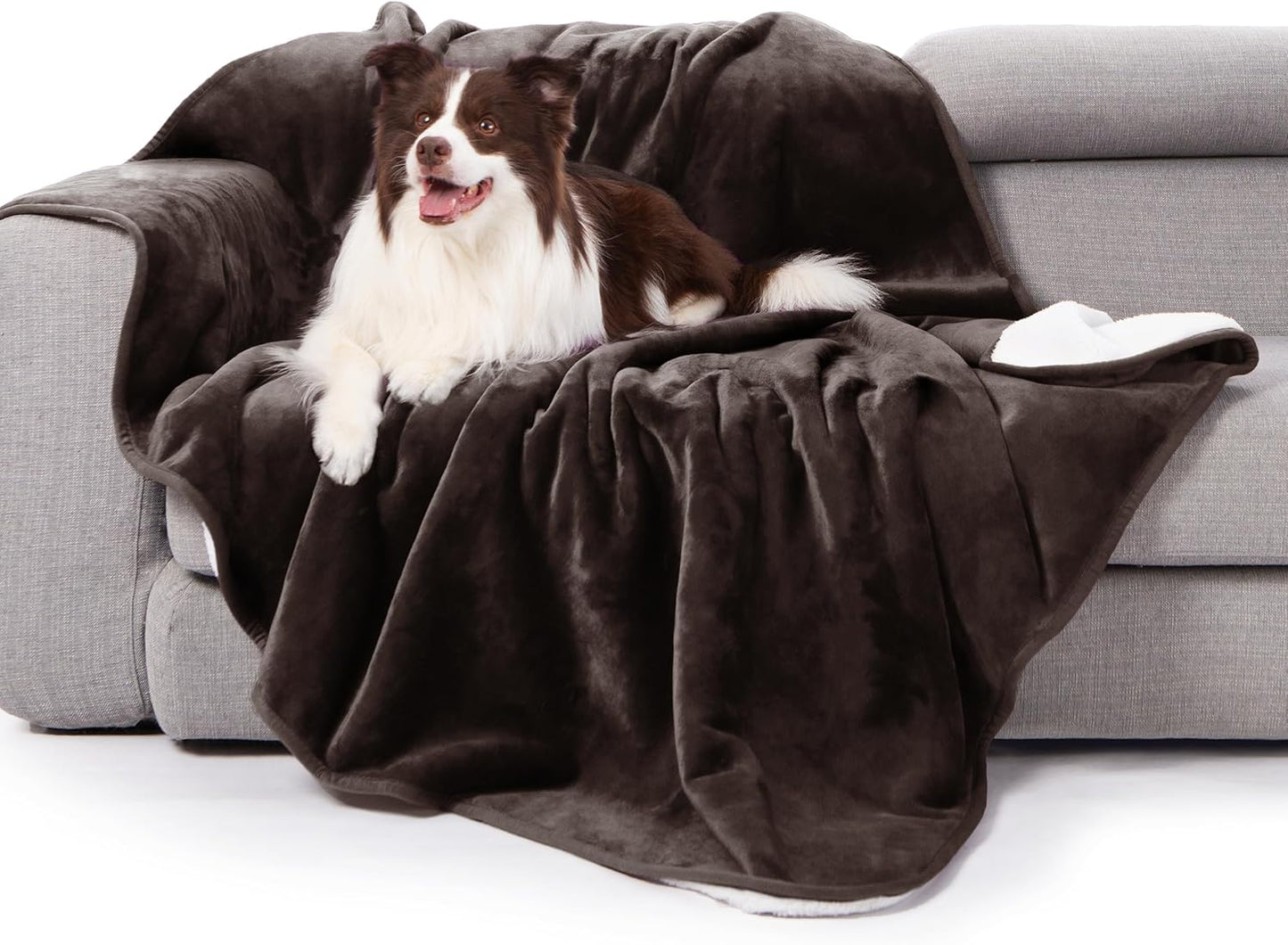 gogobunny Waterproof Blanket for Bed Couch Sofa, Liquid Pee and Fur Proof Pet Blanket for Dog Puppy Cat, Reversible Sherpa Fleece Throw Blanket Furniture Cover Protector (Grey, 50x60 inches)