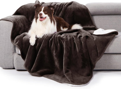 gogobunny Waterproof Blanket for Bed Couch Sofa, Liquid Pee and Fur Proof Pet Blanket for Dog Puppy Cat, Reversible Sherpa Fleece Throw Blanket Furniture Cover Protector (Grey, 50x60 inches)