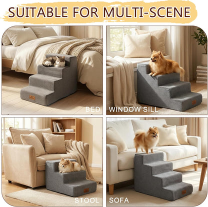 2 Pack Dog Stairs for Small Dogs 3-Step Pet Stairs for Bed Couch Chair Stool Non-Slip Pet Steps for Puppy Small Dogs Cat Older Pet Grey 13.6" H
