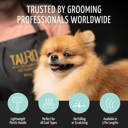 Tauro Pro Line Deshedding Slicker Brush for Dogs & Cats, Soft Pins for Gentle Dematting & Detangling, Grooming Tool for Long & Wavy Coats, Ideal for Spaniels, Non-Slip Grip, Purple, Large Size (L)