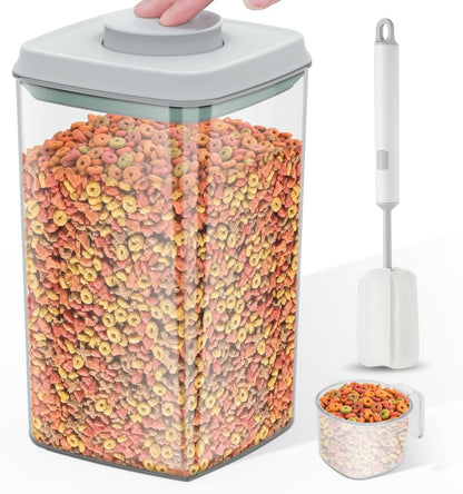 6 lbs Airtight Dog Cat Food Storage Container and Dog Treat Containers BPA-Free, PET Clear Stackable Pet Storage Bin, 1-Cup Scoop, 1-Sponge cleaning brush, Pop Top, With handle, Easy Mobility-Medium