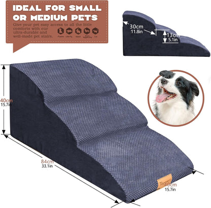 Topmart High Density Extended Foam Dog Ramp&Steps 2 Tiers,11.8" High,Non-Slip Dog Stairs,Soft Foam Pet Ladder with Removable Cover,Best for Injured,Older Cats,Pets with Joint Pain