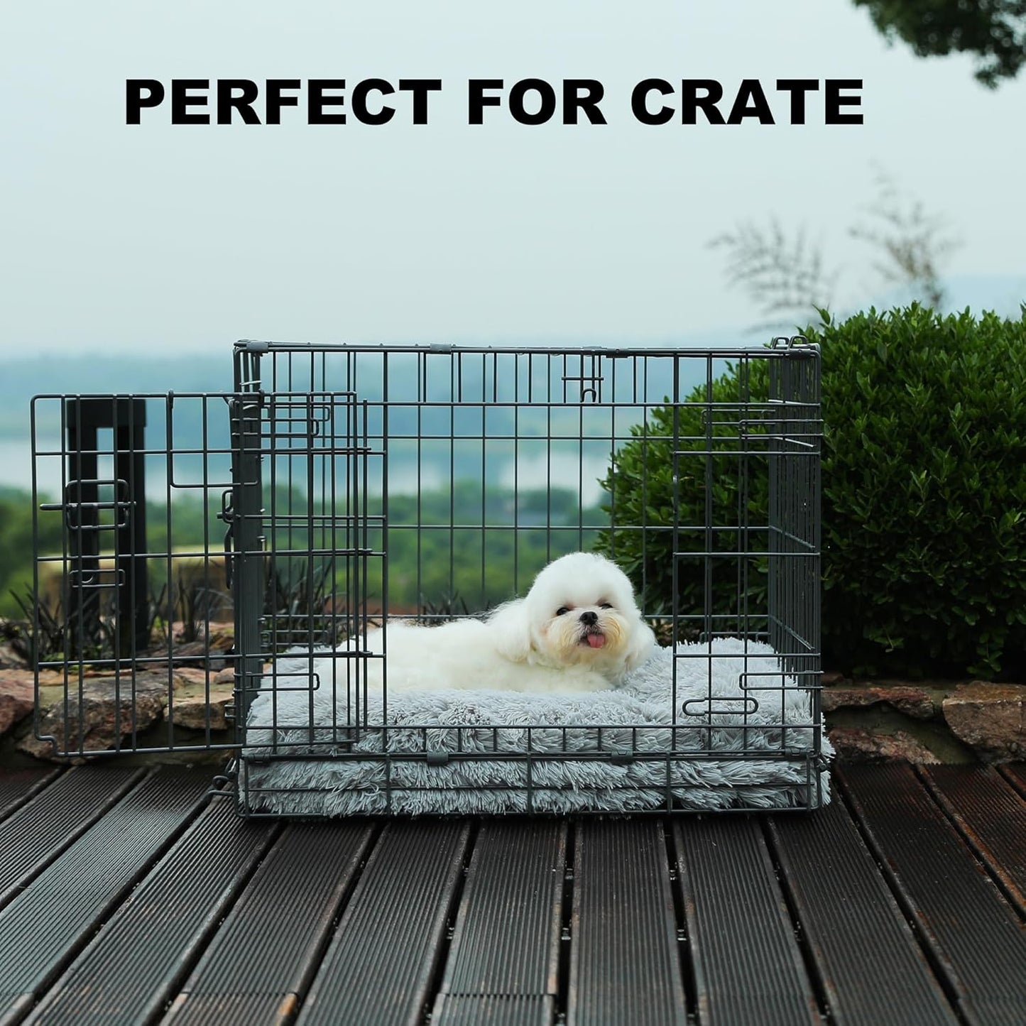 Bedfolks Waterproof Dog Crate Bed, Plush With Removable Washable Cover, Faux Fur Crate Pad for Medium Dogs, Fluffy Kennel 29"x21", Dark Grey
