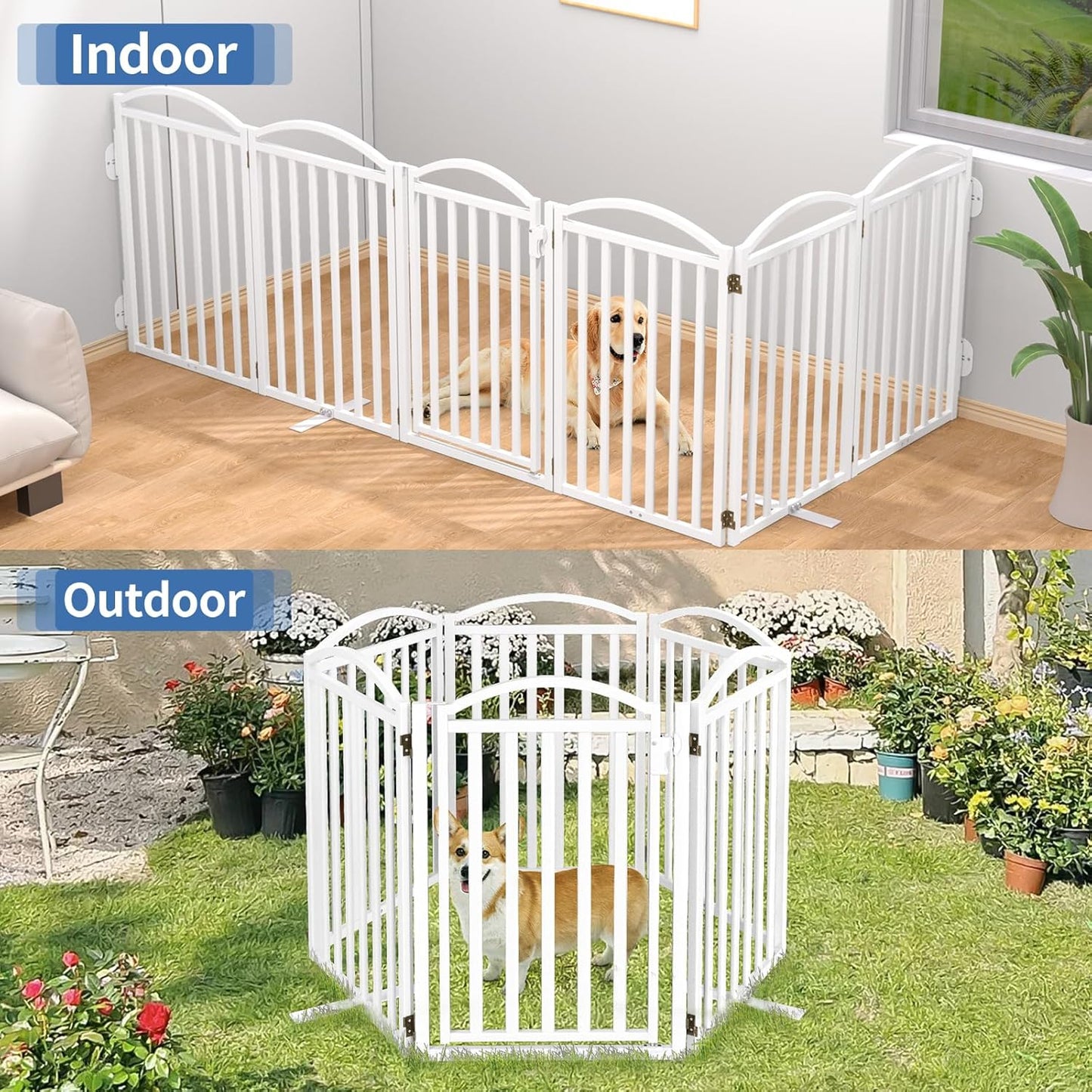 Malier Metal Freestanding Dog Gate, 32'' Height Outdoor Indoor Dog Fences, Extra Wide Foldable Puppy Gate for Stairs (Black, 【2 Panels】 40''W × 32''H)