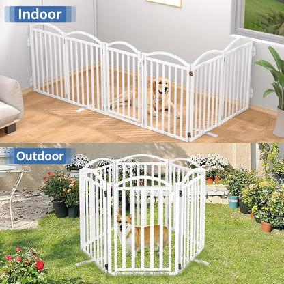 Malier Metal Freestanding Dog Gate, 32'' Height Outdoor Indoor Dog Fences, Extra Wide Foldable Puppy Gate for Stairs (Black, 【2 Panels】 40''W × 32''H)