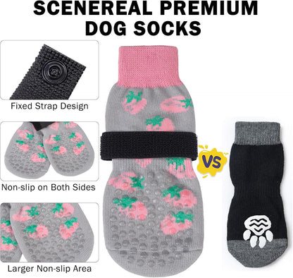 SCENEREAL 6Pcs Anti Slip Dog Socks to Prevent Licking Paws for Hot/Cold Pavement, Dog Grippy Socks for Hardwood Floors, Dog Shoes for Boots & Paw Protectors for Puppy Small Medium Large Senior Dogs