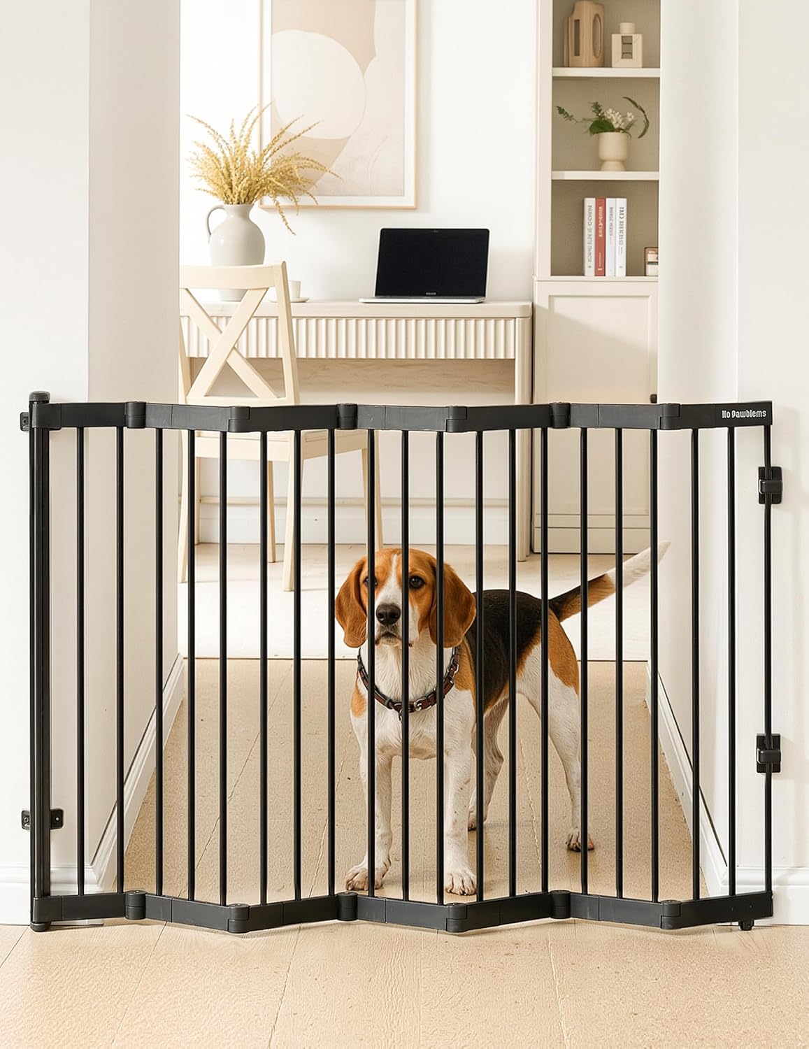 No Pawblems Retractable Safty Gate, Metal Adjustable Dog Gate for Doorways, Stairs & Hallways, Expands to 45" Wide, 36" Tall Gate, Auto Retract Design, No Bottom Bar, Black