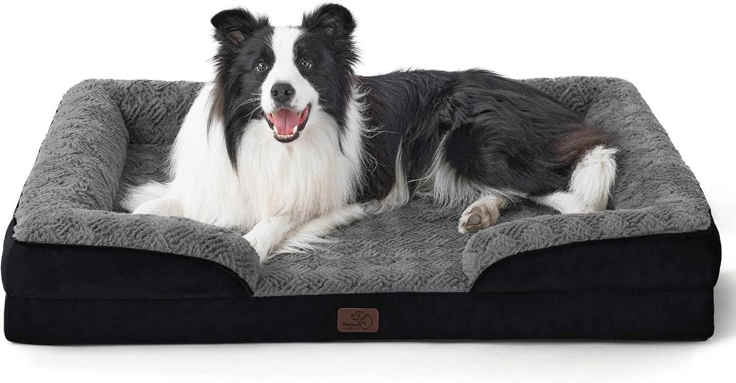 Bedsure Orthopedic Dog Bed Medium Size Dogs - Washable Small Medium Dog Cat Bed Waterproof, Comfort Cats Couch Sofa with Washable Removable Cover, Pets Bed with Nonskid Bottom, Grey, 28"