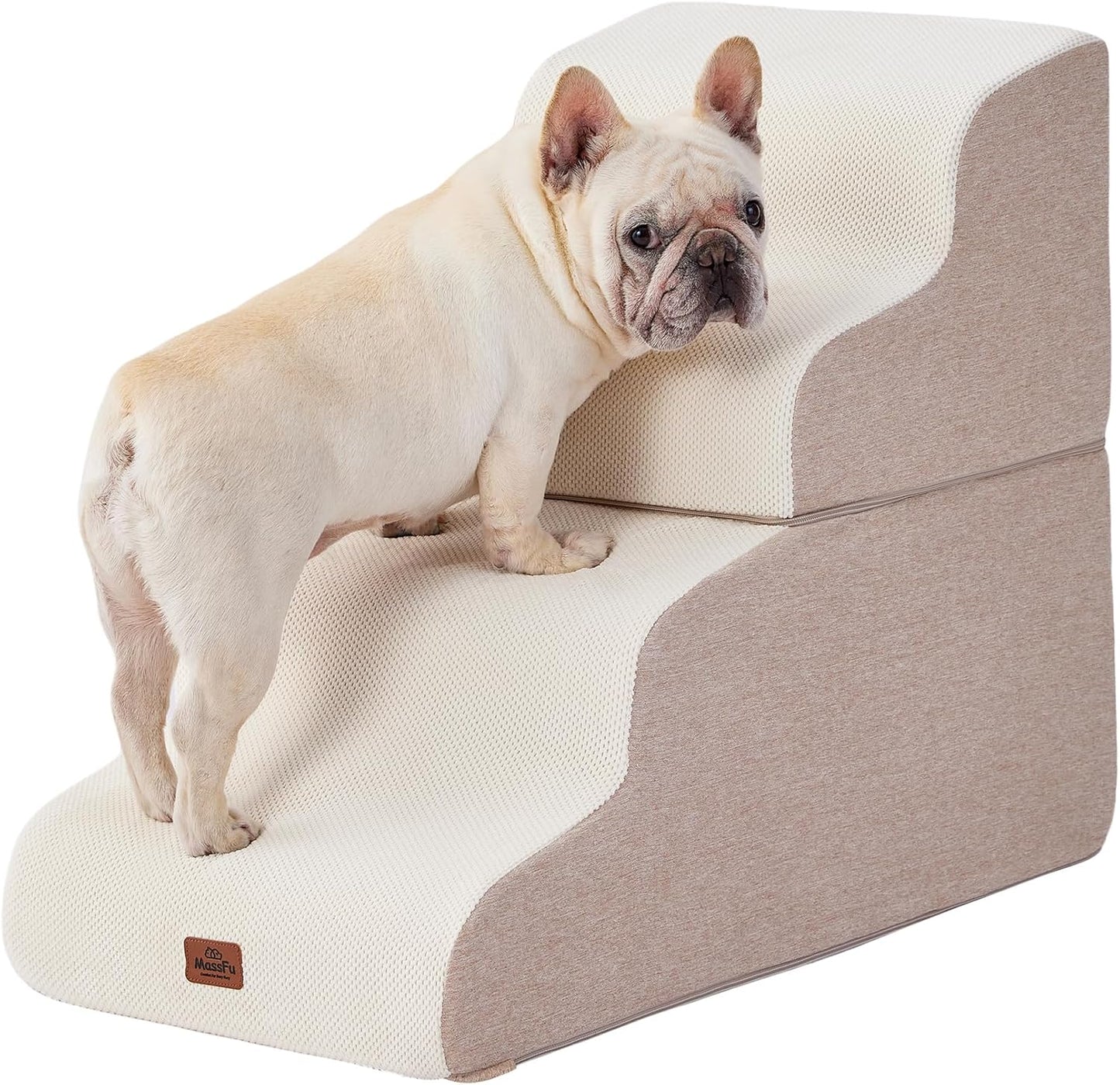 Gray Curved Dog Stairs Ramp for High Beds 28.7" H, 5-Step Dog Steps for Small Dogs and Cats, Pet Stairs for High Bed Climbing, Non-Slip Balanced Pet Step