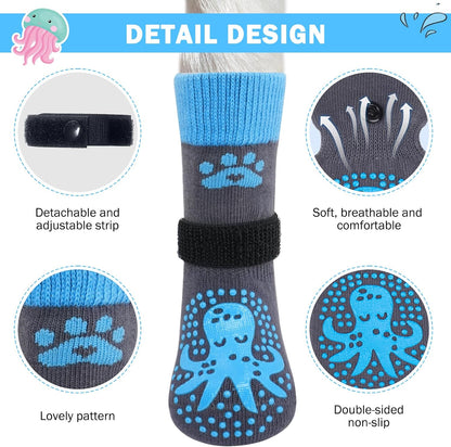 SCENEREAL 6Pcs Anti Slip Dog Socks to Prevent Licking Paws for Hot/Cold Pavement, Dog Grippy Socks for Hardwood Floors, Dog Shoes for Boots & Paw Protectors for Puppy Small Medium Large Senior Dogs