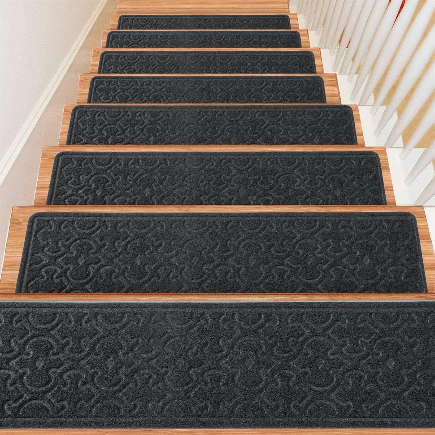 FlowaFoli Stair Treads for Wooden Steps Indoor,8" X 30" (15 in Pack) Stair Treads Non Slip, Machine Washable for Kids Elders and Pets,Beige