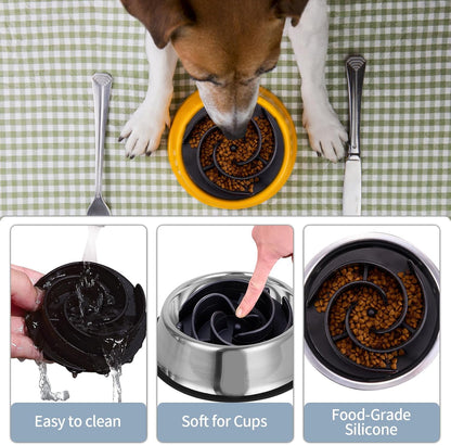 Slow Feeder Dog Bowls Insert, Bestalk Soft Silicone Slow Eating Feeder Insert with Suction Cups for Small, Medium and Large Dogs, Fit into Basic and Elevated Dog Bowls, Dark Blue