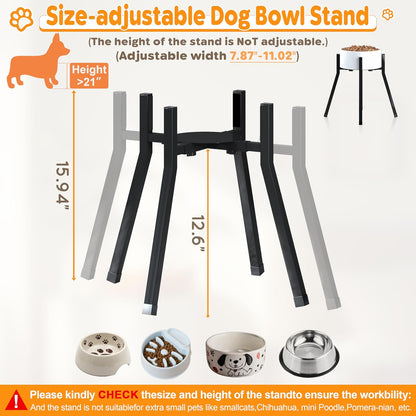 Piskyet Raised Dog Bowl Stand for Large Dogs Adjustable Elevated Dog Bowl Fits 6-10" Bowls, Height Adjustable to 7.6-15" Tall,Single Food and Water Stand Feeder(Bowl not Included)