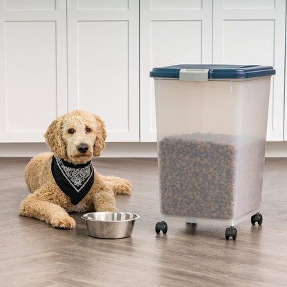 IRIS USA Airtight Dog Food Storage Container, Up to 30 lbs, Attachable Wheels, for Dog Cat Bird and other Pet Food Storage Bin, Keep Fresh, Easy Mobility, BPA Free, Black