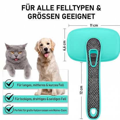 One-Button Self Cleaning Pet Brush for Dogs & Cats, Skin-Friendly Detangling & Shedding Tool for Long and Short Hair, Retractable Grooming Comb, Purple