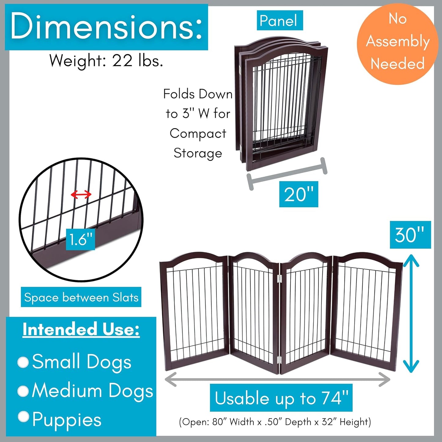 Internet's Best Wire Dog Gate with Arched Top - 4 Panel - 30" Tall - White