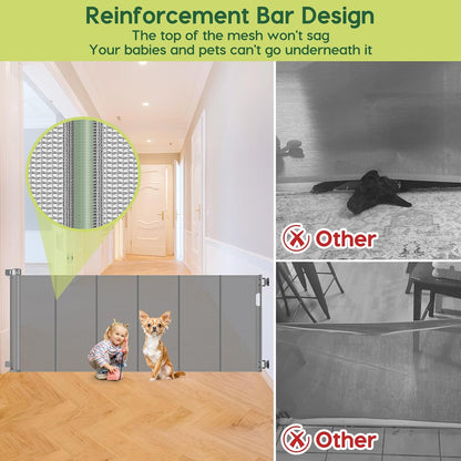Reinforced 80 Inch Retractable Baby Gate Extra Wide Baby Gate for Wide Openings, Indoor/Outdoor Retractable Dog Gate for Doorway, Mesh Dog Gate Indoor Prevent Babies/Pets from Crawling Under, Black