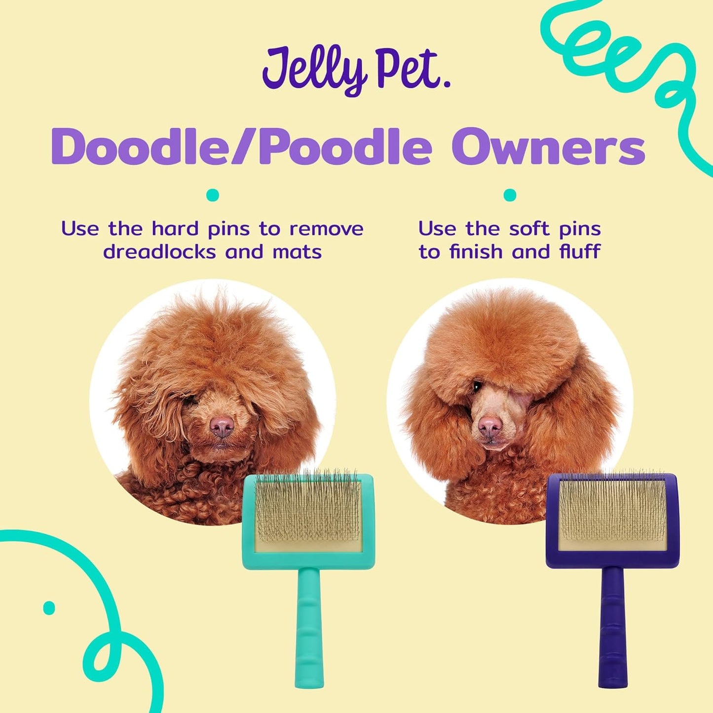 Jelly Pet Universal Slicker Brush for Dogs, Dog Grooming Brush, Remove Tangles and Dead Undercoat, Tuffer Than Tangles, Maltese Shi-Tzu Poodle Bichon, Firm Pins, Teal, Small