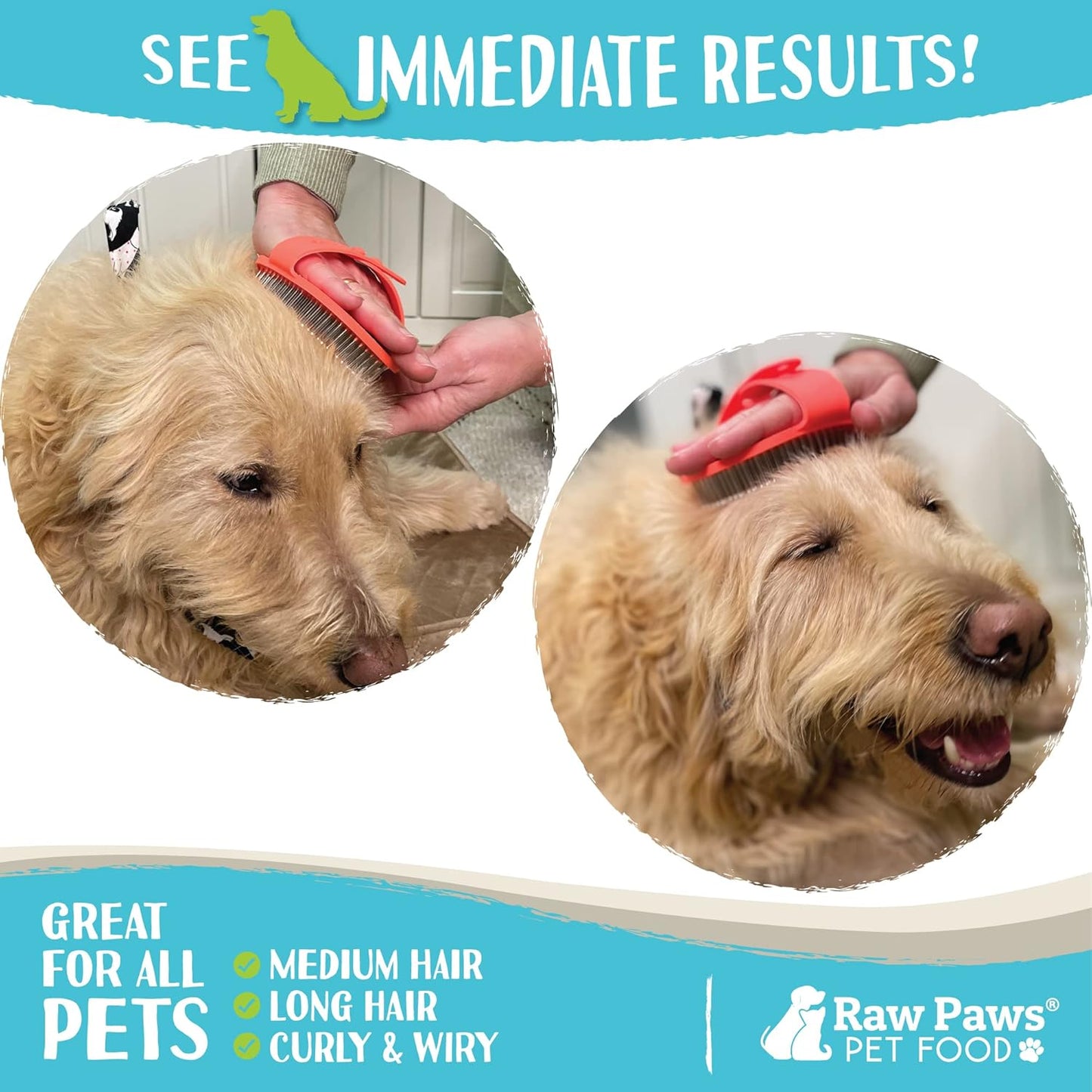 Raw Paws Grooming Brush, 1 ct - Hand-Held Rubber Tipped Pin Brush for Dogs & Cats - Deshedding Dogs with Short Hair & Long Hair - Dog Grooming