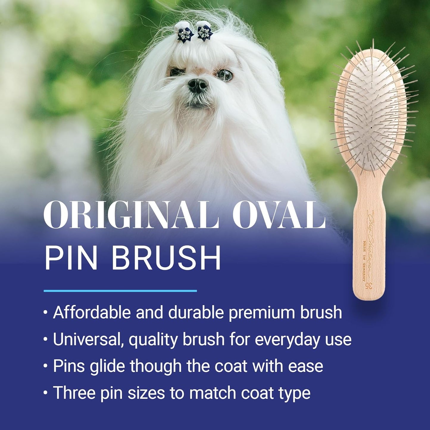 Chris Christensen Dog Brush, 27 mm Oval Pin Brush, Original Series, Groom Like a Professional, Stainless Steel Pins, Lightweight Beech Wood Body, Ground and Polished Tips