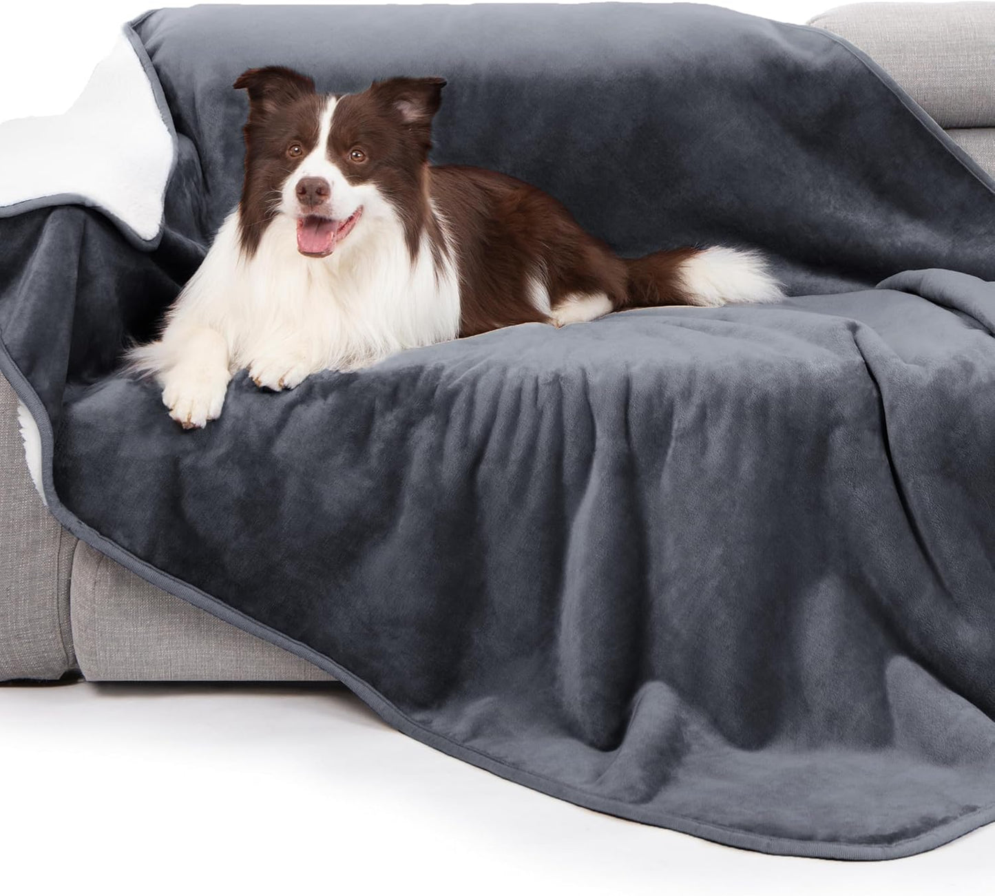 gogobunny Waterproof Blanket for Bed Couch Sofa, Liquid Pee and Fur Proof Pet Blanket for Dog Puppy Cat, Reversible Sherpa Fleece Throw Blanket Furniture Cover Protector (Grey, 50x60 inches)