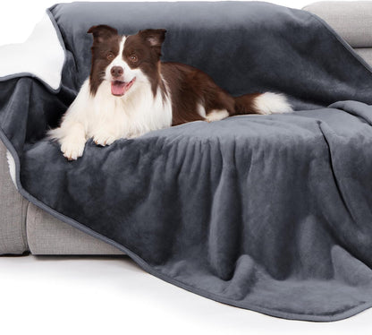 gogobunny Waterproof Blanket for Bed Couch Sofa, Liquid Pee and Fur Proof Pet Blanket for Dog Puppy Cat, Reversible Sherpa Fleece Throw Blanket Furniture Cover Protector (Grey, 50x60 inches)