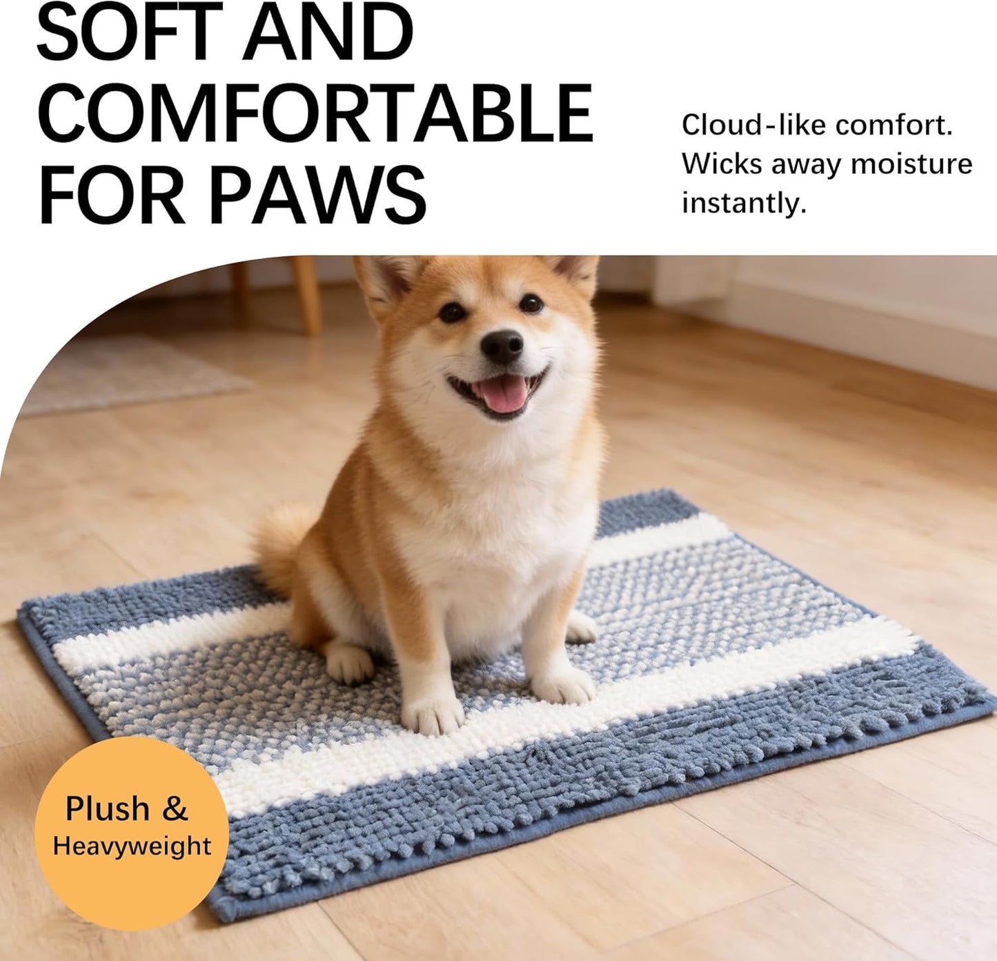 Dog Door Mat for Muddy Paws - Absorbent Quick-Dry Non-Slip Washable Chenille Pet Rug, Indoor Entryway Mat for Front Door & Crate (Brown, 24" L*16" W)