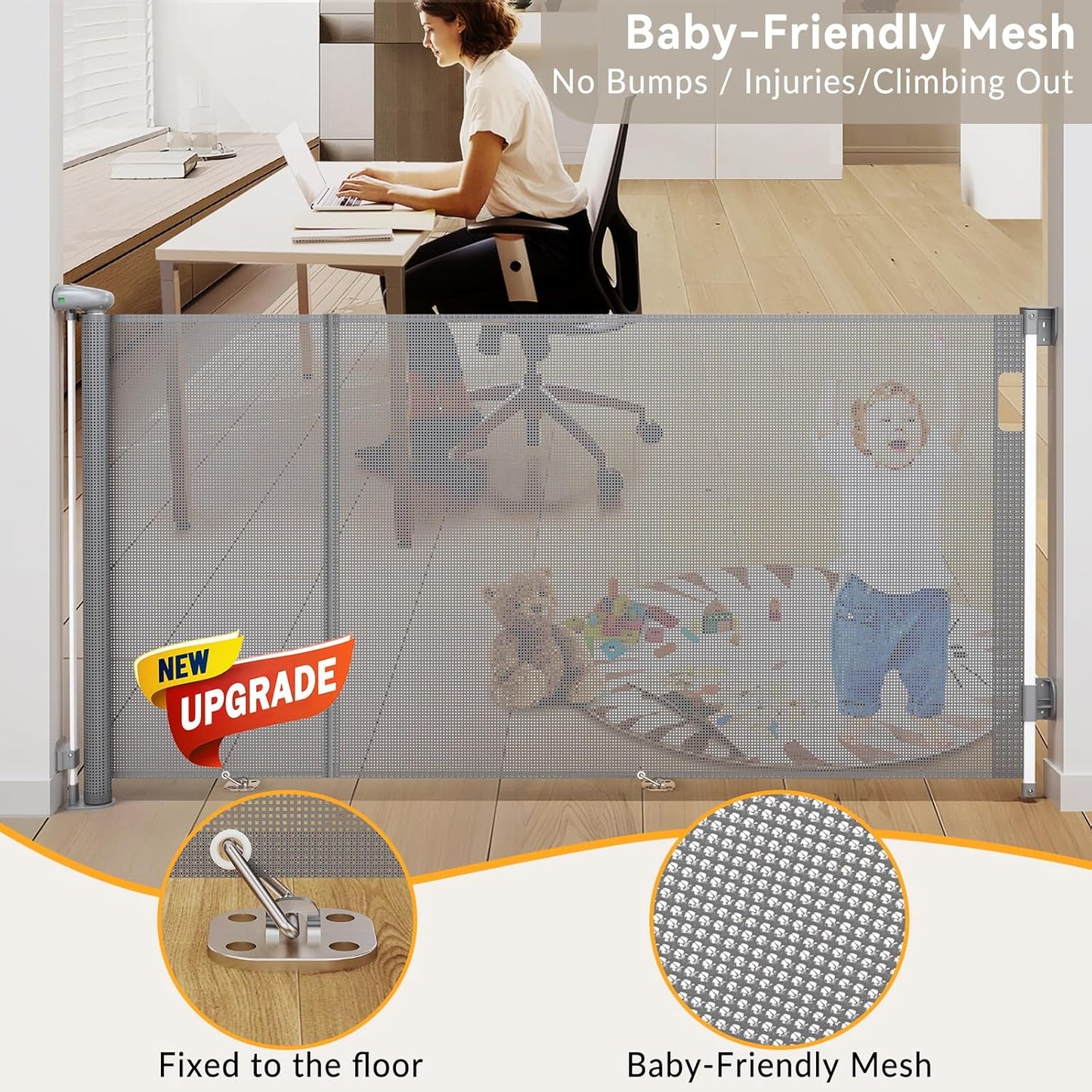 Uamector 138-Inch Extra Wide Retractable Baby Gate & Dog Gate, Reinforced Mesh Safety Gate Adjustable for Large Openings - Stairs, Doorways, Hallways - Indoor/Outdoor Use
