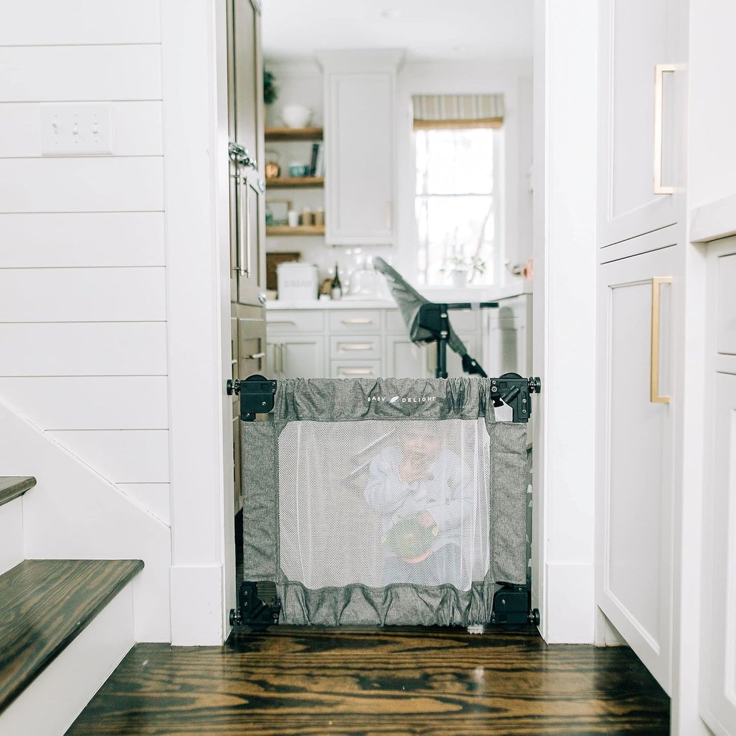 Baby Delight Go with Me Portable Mesh Baby Gate | Span 30-48" Expandable Folding Gate | Pressure Mounted | Charcoal Tweed