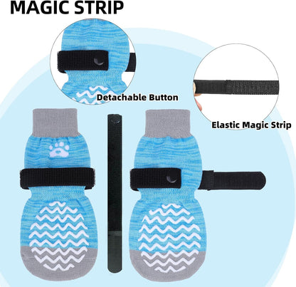 PUPTECK Anti Slip Dog Socks with Double Grippers for Hardwood Floors, Shoes for Hot/Cold Pavement, Boots & Paws Protectors to Prevent Licking, Traction Booties for Senior Small Large Dogs