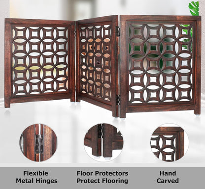 Croft&Cane Wooden Foldable Pet Dog Safety Gate – 3 Panel Freestanding Indoor Pet Fence (20 inches W x 24 inches H) – Hand-Carved Solid Wood & MDF – Fully Assembled - Antique Brown