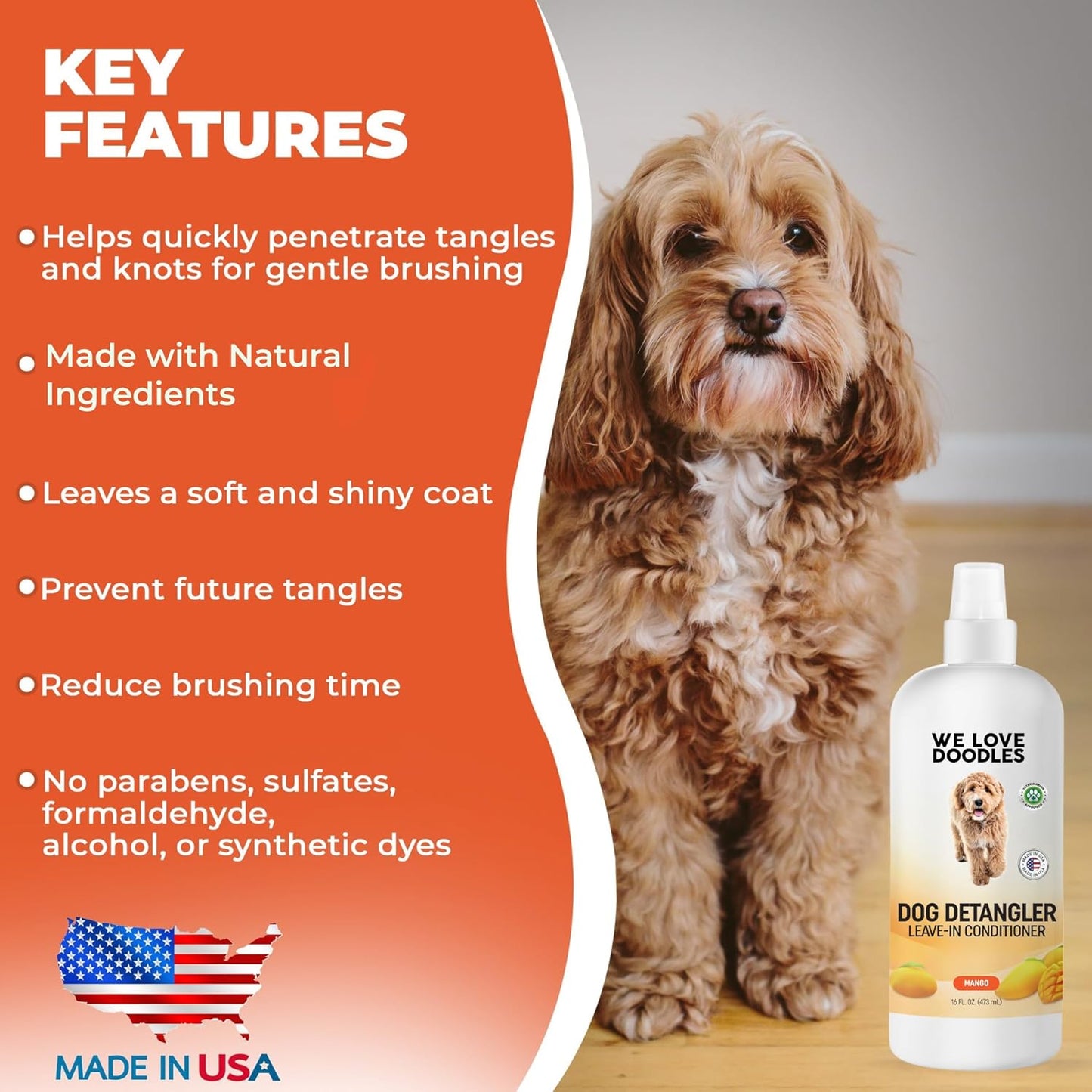 We Love Doodles Dog Detangler Spray - Leave-in Conditioner for Dogs - Dog Detangling Spray - Dematting Spray for Dogs - Tangle Remover - Made in The USA, Large 16 fl oz (Ocean Breeze)