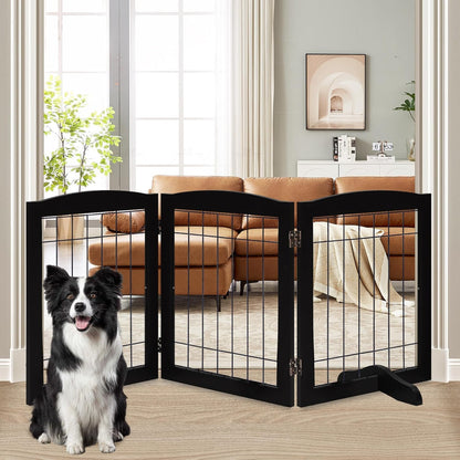 LZRS 2-Panel Freestanding Foldable Wood Dog Gate – Solid Wood & Steel Wire, Chew-Resistant Pet Barrier for Indoor Use, Ideal for Small to Medium Dogs, White