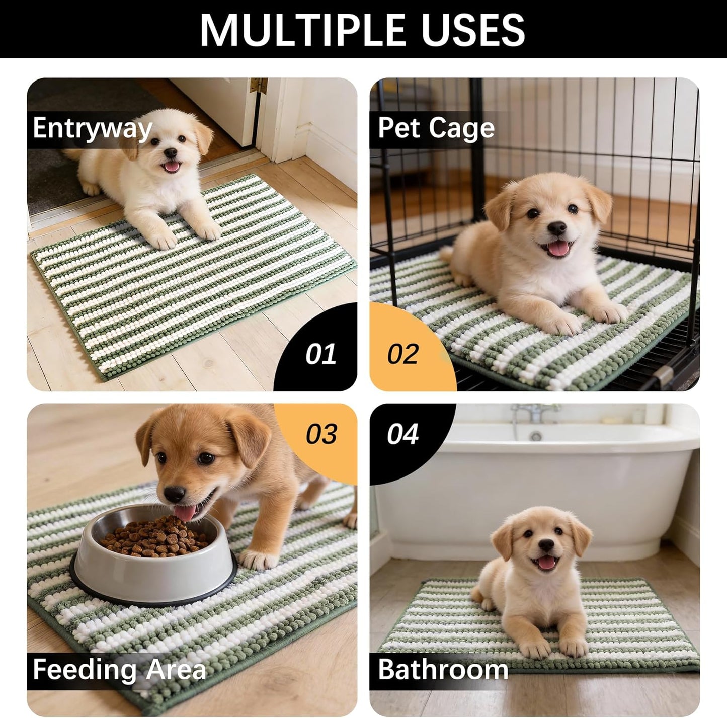 Dog Door Mat for Muddy Paws - Absorbent Quick-Dry Non-Slip Washable Chenille Pet Rug, Indoor Entryway Mat for Front Door & Crate (Brown, 24" L*16" W)