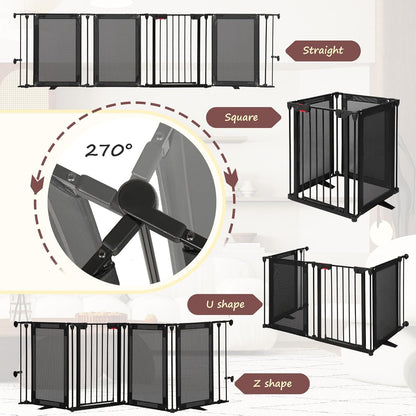 Freestanding Dog Gate, 100" Extra Wide Pet Gate with Auto-Close Door, Foldable Grip-Resistant Dog Fence for Indoor/Outdoor, 29" Tall Pet Barrier for Stairs/Doorways/Fireplace (4 Panels, Black)